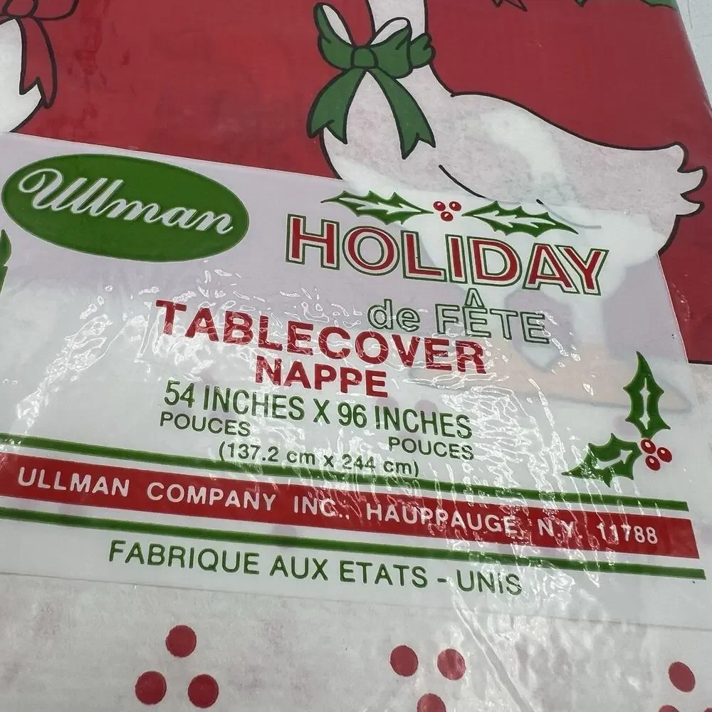 Vtg Christmas Geese Paper Table Cover Tablecloth 52x96 1980s Grannycore Kitsch
